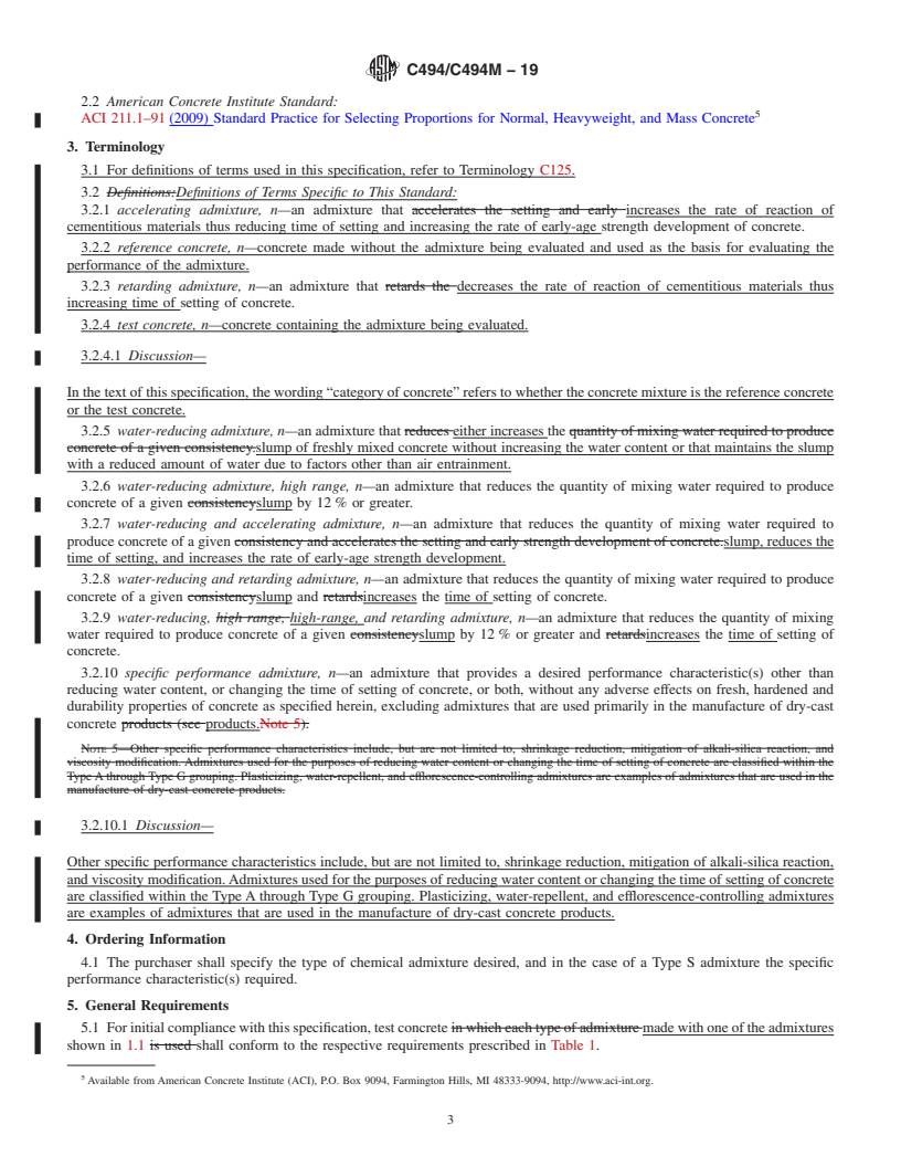 REDLINE ASTM C494/C494M-19 - Standard Specification for  Chemical Admixtures for Concrete