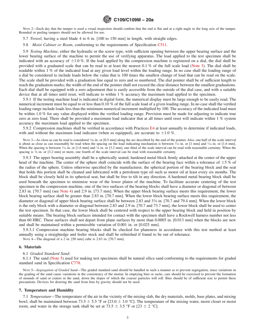 REDLINE ASTM C109/C109M-20a - Standard Test Method for  Compressive Strength of Hydraulic Cement Mortars (Using 2-in.  or [50-mm] Cube Specimens)