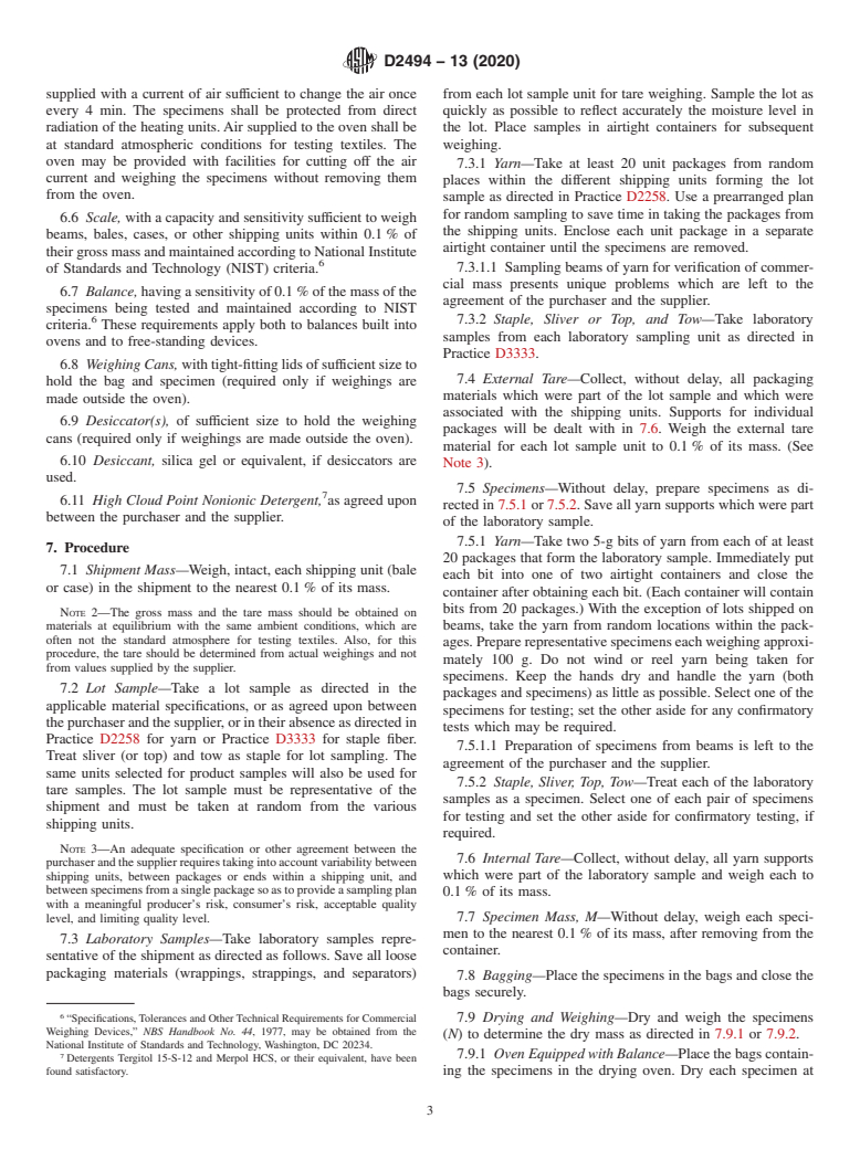 ASTM D2494-13(2020) - Standard Test Method for  Commercial Mass of a Shipment of Yarn or Manufactured Staple  Fiber or Tow