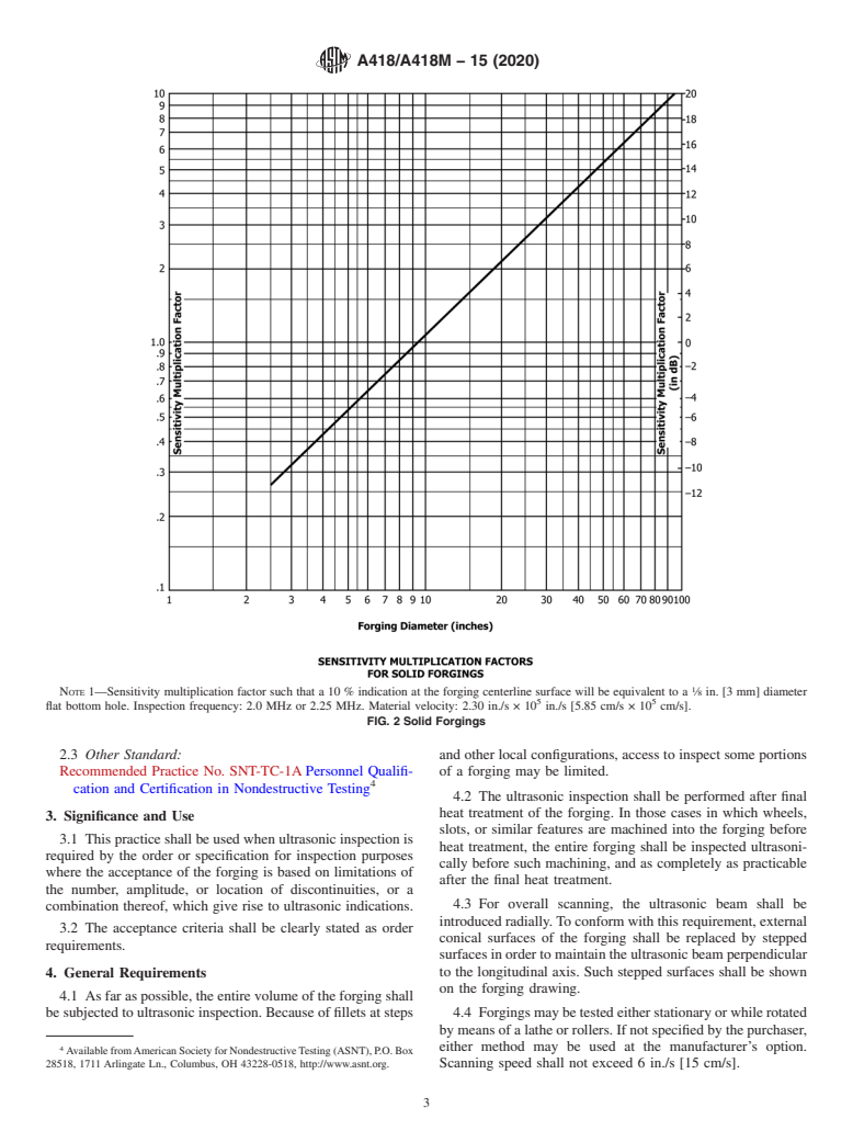 ASTM A418/A418M-15(2020) - Standard Practice for Ultrasonic Examination of Turbine and Generator Steel Rotor  Forgings