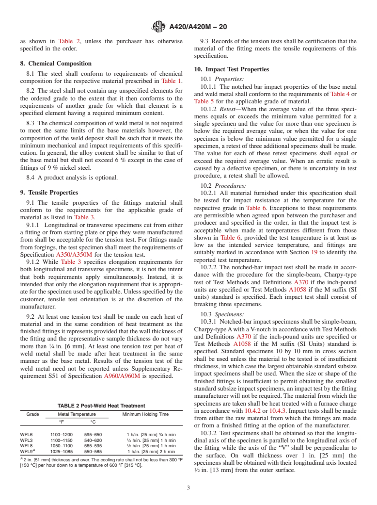 ASTM A420/A420M-20 - Standard Specification for Piping Fittings of Wrought Carbon Steel and Alloy Steel for  Low-Temperature Service