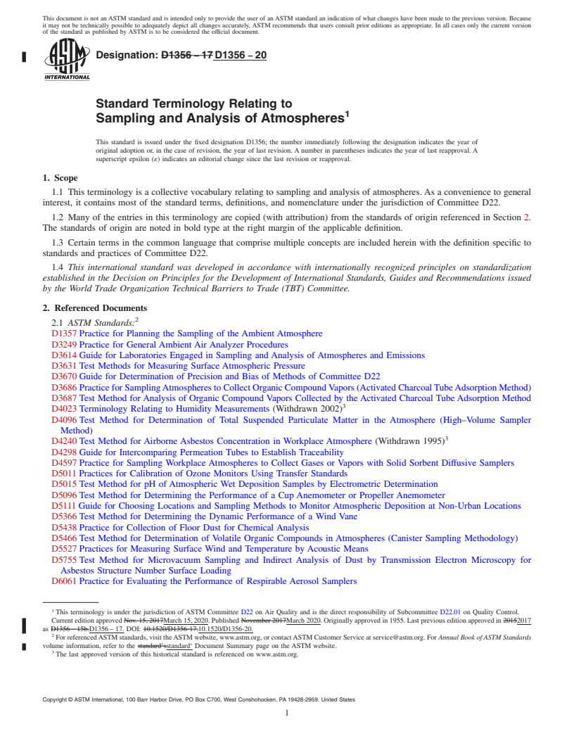 REDLINE ASTM D1356-20 - Standard Terminology Relating to  Sampling and Analysis of Atmospheres