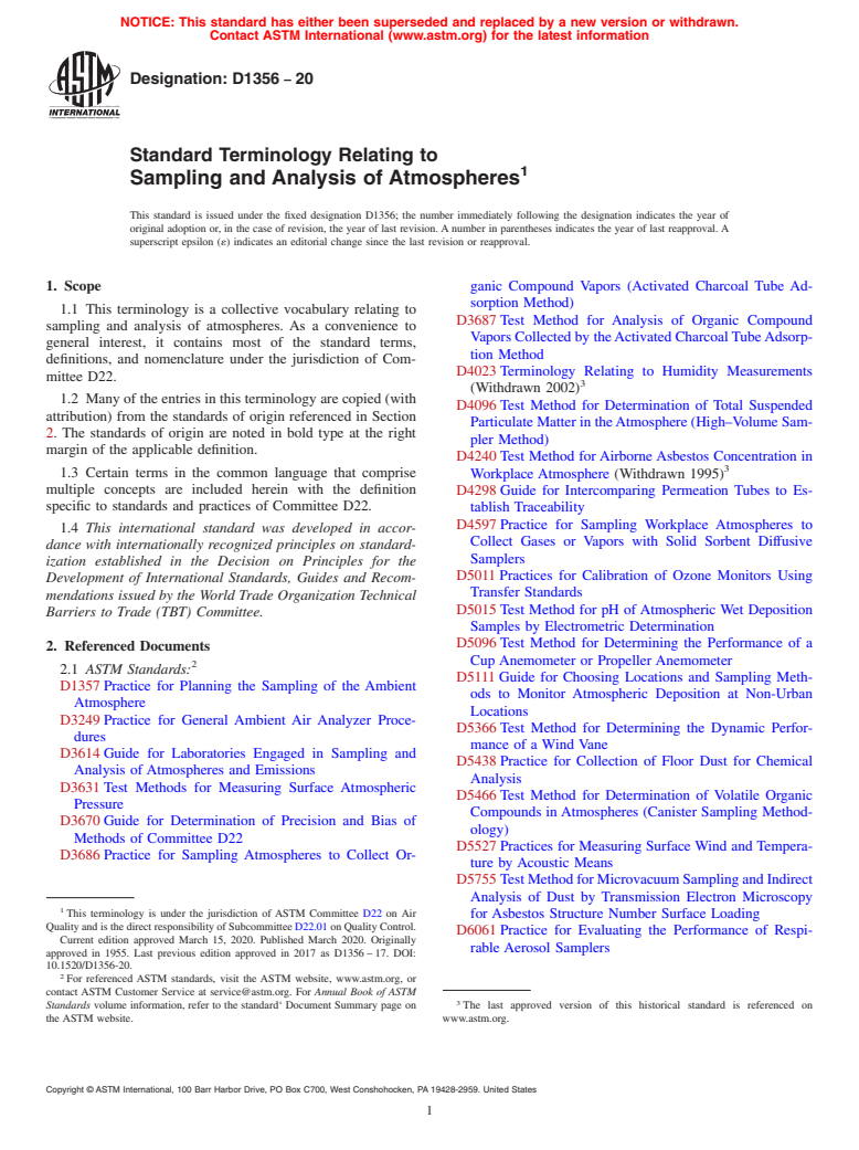 ASTM D1356-20 - Standard Terminology Relating to  Sampling and Analysis of Atmospheres