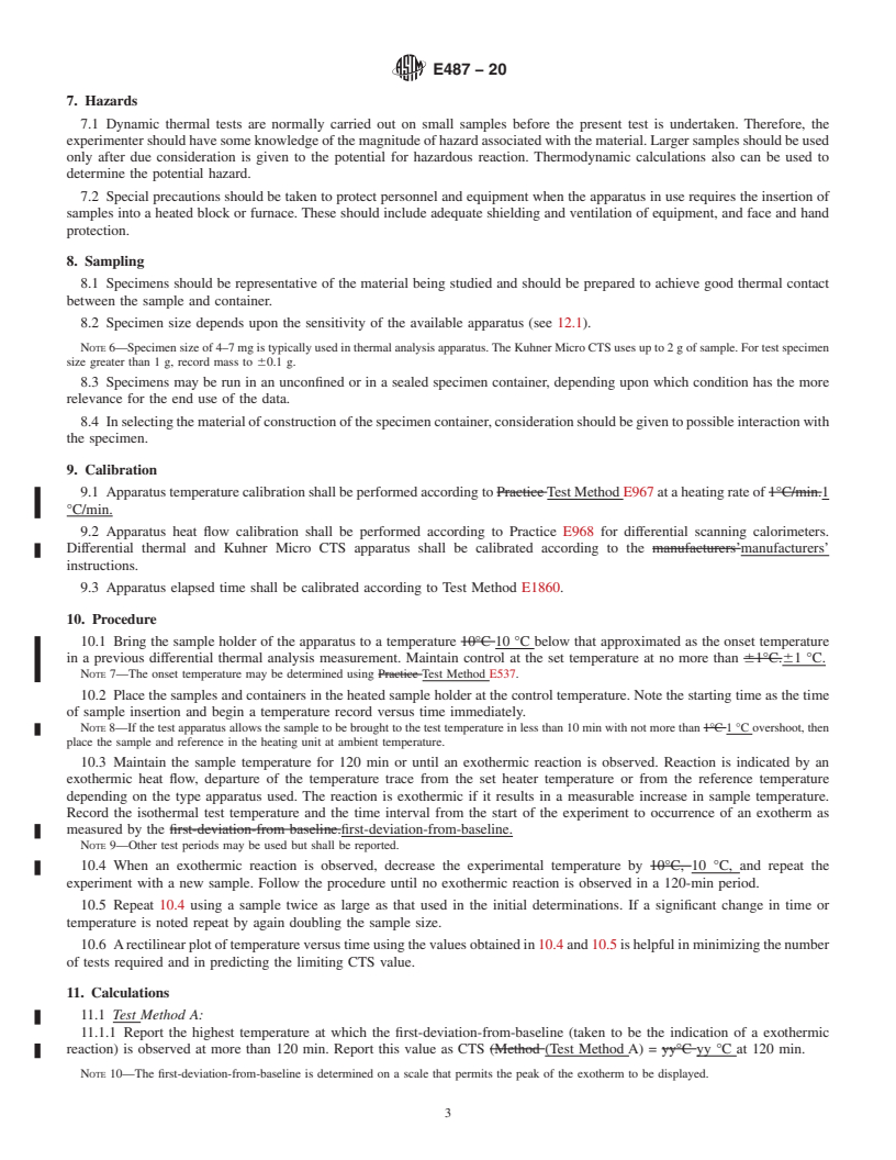 REDLINE ASTM E487-20 - Standard Test Methods for  Constant-Temperature Stability of Chemical Materials