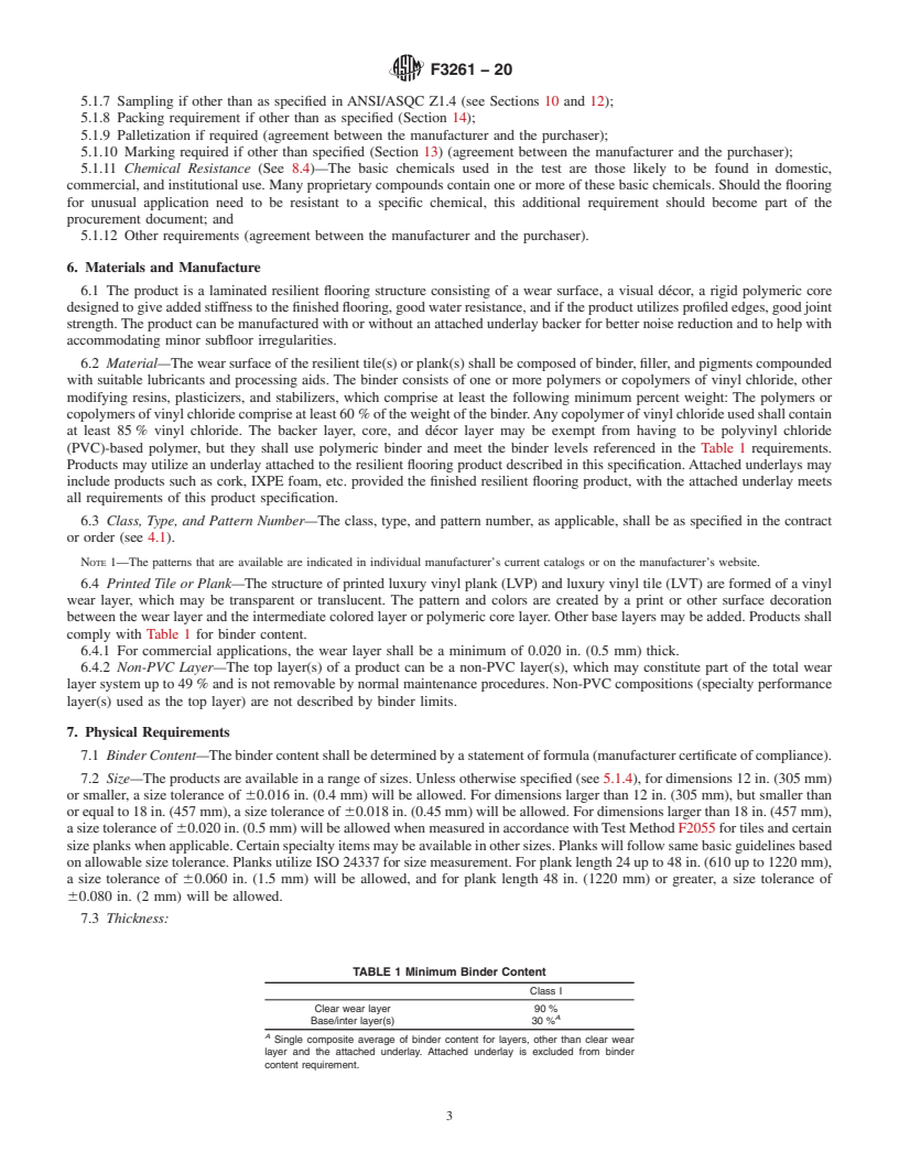 REDLINE ASTM F3261-20 - Standard Specification for Resilient Flooring in Modular Format with Rigid Polymeric Core