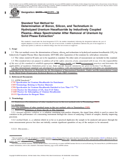ASTM C1771-19 REDLINE ASTM C1771-19 - Standard Test Method for Determination of Boron, Silicon, and Technetium in Hydrolyzed Uranium Hexafluoride by Inductively Coupled Plasma—Mass Spectrometer After Removal of Uranium by Solid Phase Extraction - Page 1 preview