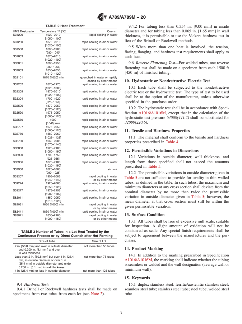 ASTM A789/A789M-20 - Standard Specification for  Seamless and Welded Ferritic/Austenitic Stainless Steel Tubing   for General Service