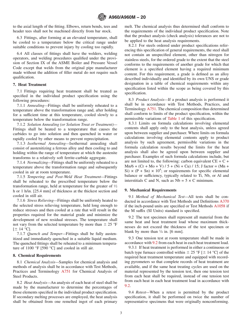 ASTM A960/A960M-20 - Standard Specification for  Common Requirements for Wrought Steel Piping Fittings