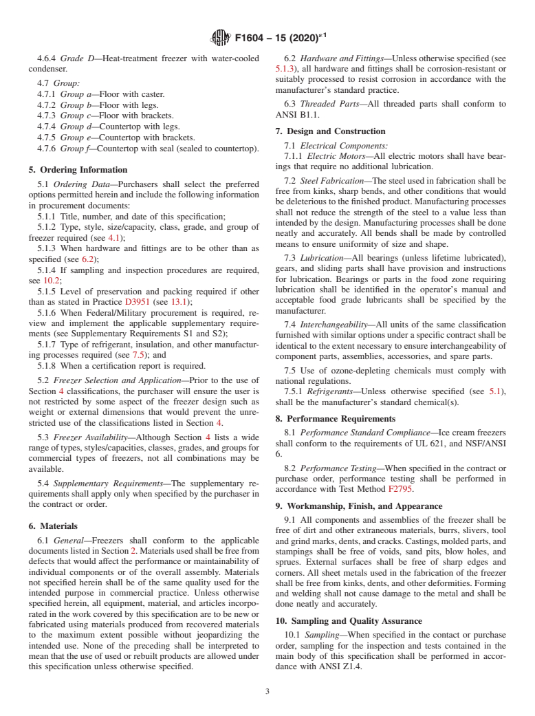 ASTM F1604-15(2020)e1 - Standard Specification for Freezers, Ice Cream, Soft Serve, Shake