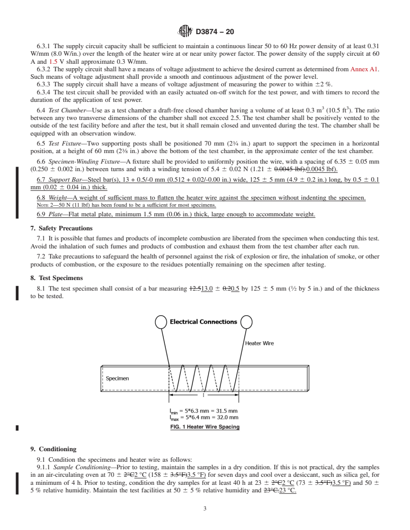 REDLINE ASTM D3874-20 - Standard Test Method for  Ignition of Materials by Hot Wire Sources