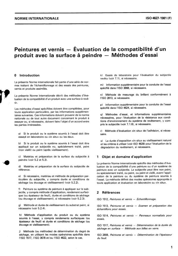 ISO 4627:1981 - Peintures et vernis -- Évaluation de la compatibilité d'un produit avec la surface a peindre -- Méthodes d'essai