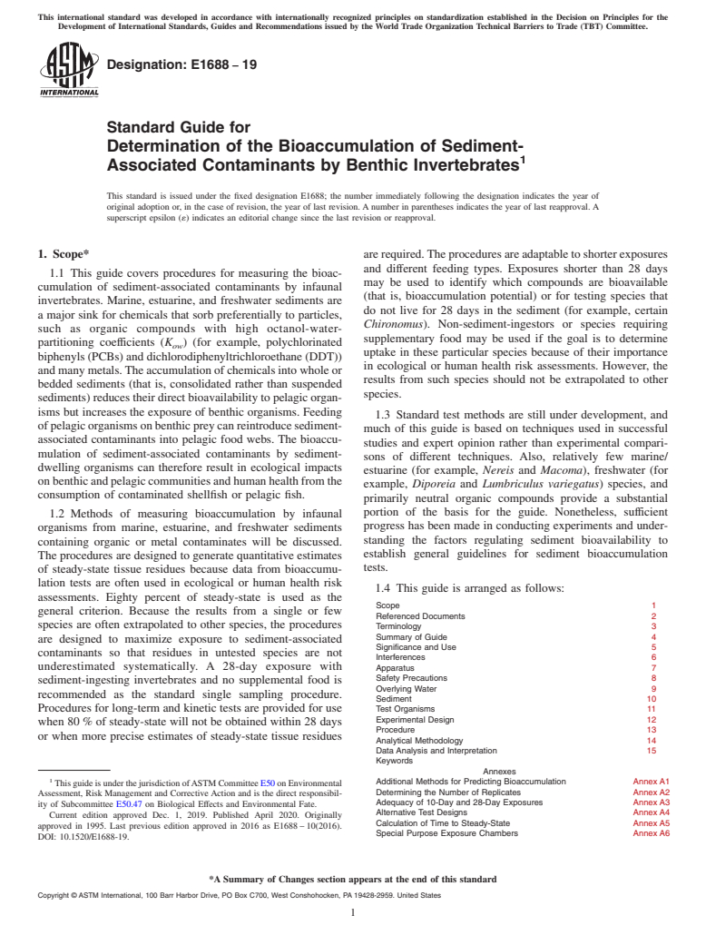 ASTM E1688-19 - Standard Guide for Determination of the Bioaccumulation of Sediment-Associated  Contaminants by Benthic Invertebrates