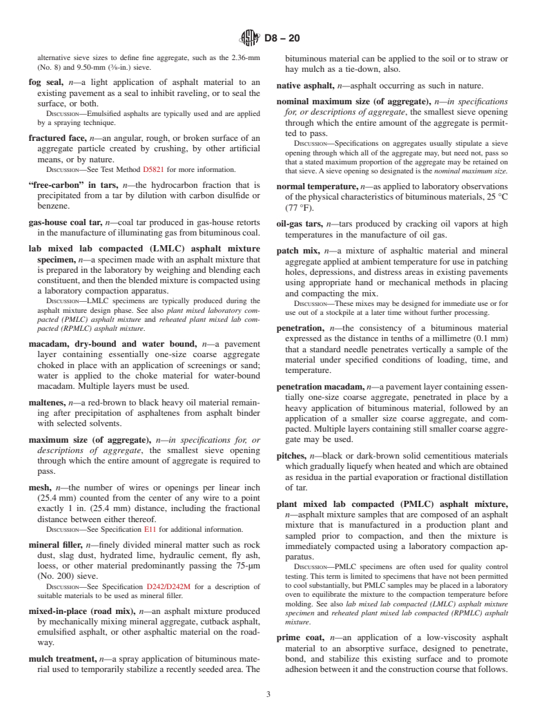 ASTM D8-20 - Standard Terminology Relating to  Materials for Roads and Pavements