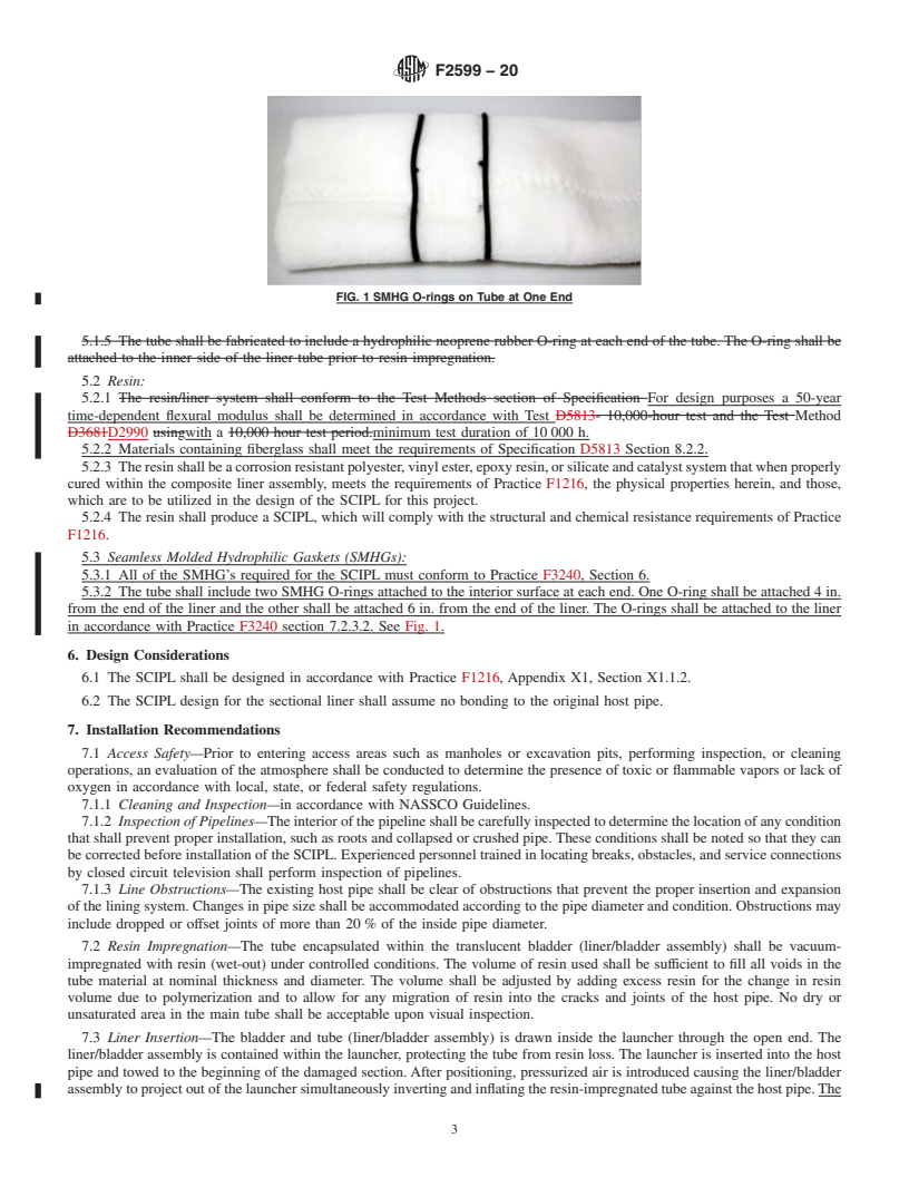 REDLINE ASTM F2599-20 - Standard Practice for  Sectional Repair of Damaged Pipe By Means of an Inverted Cured-In-Place  Liner<rangeref></rangeref  >