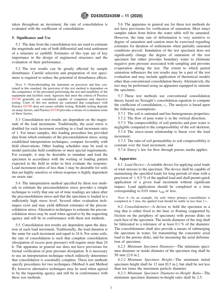 ASTM D2435/D2435M-11(2020) - Standard Test Methods for One-Dimensional Consolidation Properties of Soils Using Incremental   Loading