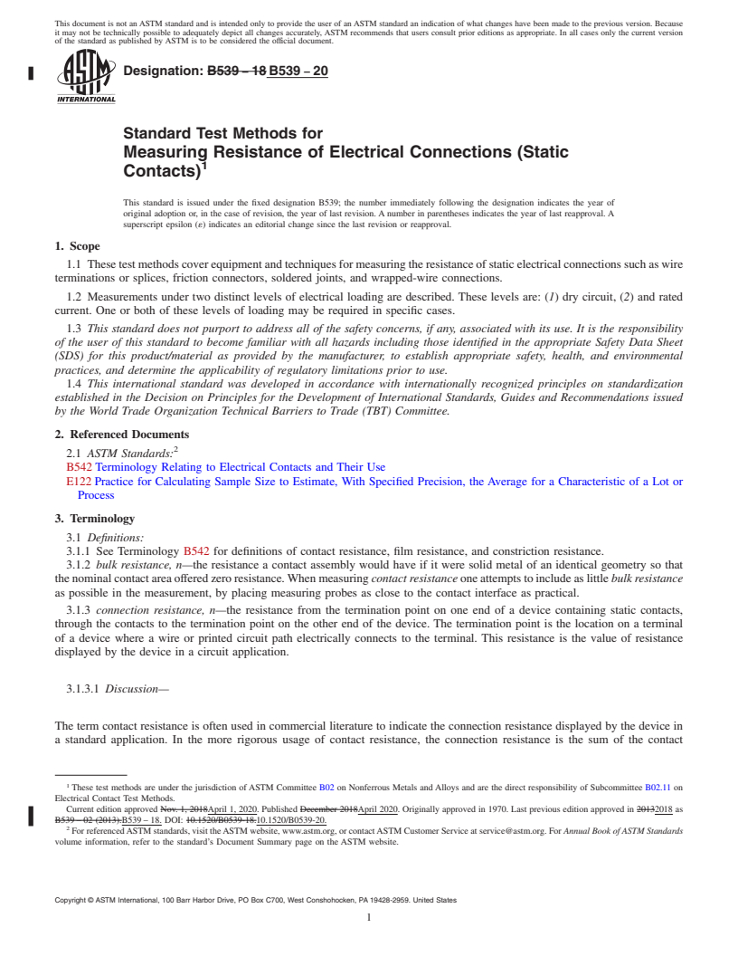 REDLINE ASTM B539-20 - Standard Test Methods for Measuring Resistance of Electrical Connections (Static Contacts)