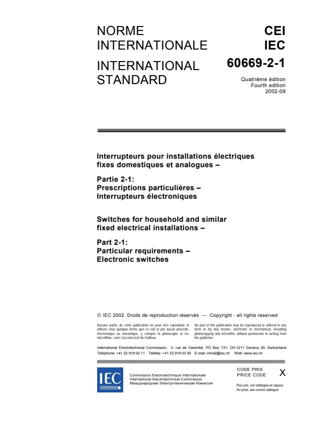 IEC 60669-2-1:2002 - Switches for household and similar fixed electrical installations - Part 2-1: Particular requirements - Electronic switches