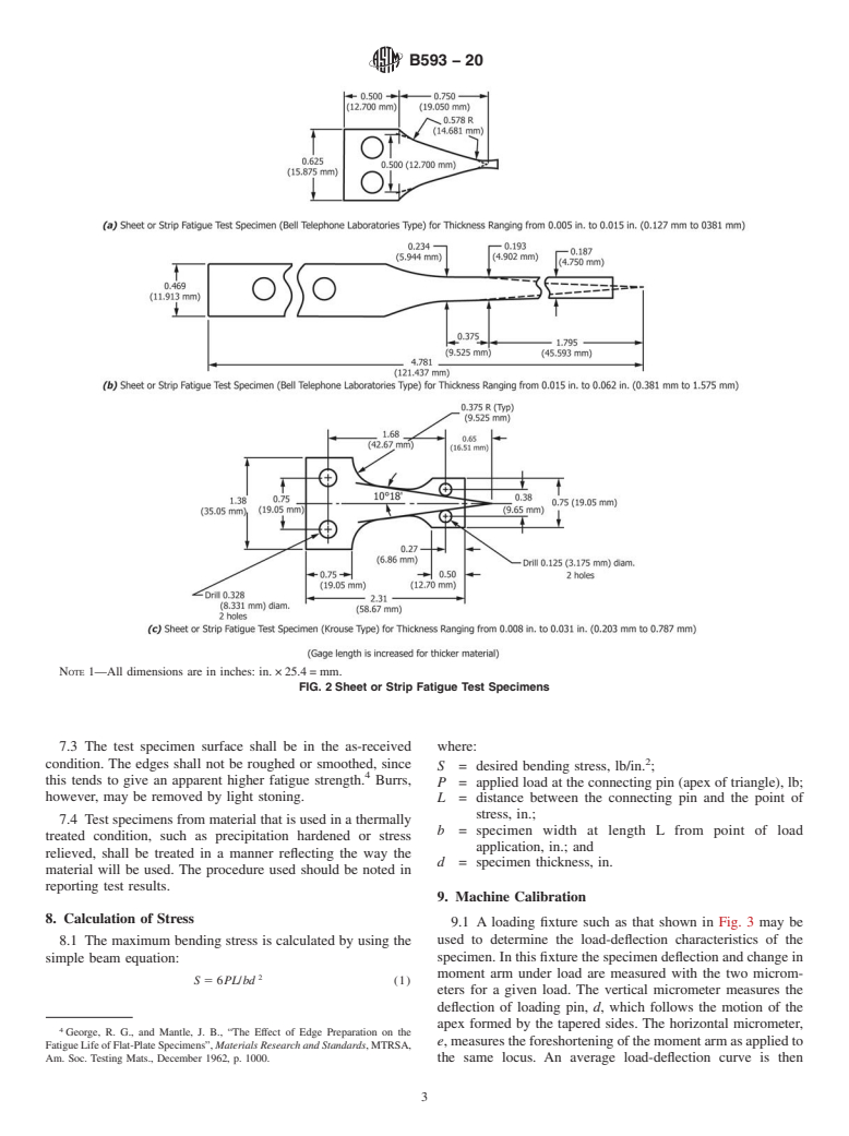 ASTM B593-20 - Standard Test Method for Bending Fatigue Testing for Copper-Alloy Spring Materials