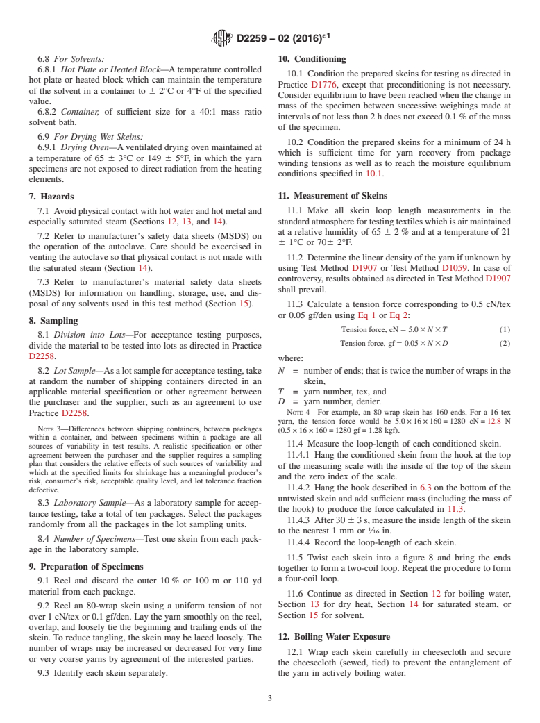 ASTM D2259-02(2016)e1 - Standard Test Method for  Shrinkage of Yarns