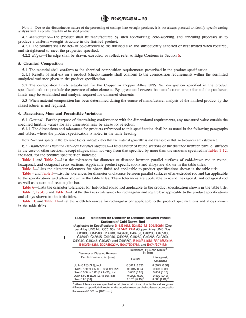 REDLINE ASTM B249/B249M-20 - Standard Specification for General Requirements for Wrought Copper and Copper-Alloy Rod,  Bar, Shapes and Forgings