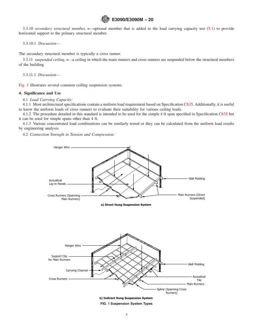 REDLINE ASTM E3090/E3090M-20 - Standard Test Methods for Strength Properties of Metal Ceiling Suspension Systems