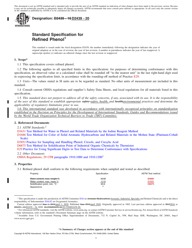 REDLINE ASTM D2439-20 - Standard Specification for Refined Phenol