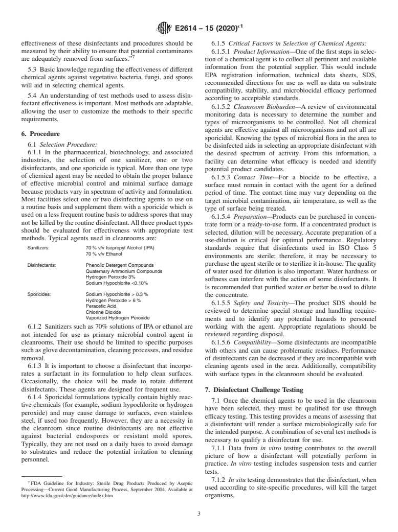 ASTM E2614-15(2020)e1 - Standard Guide for  Evaluation of Cleanroom Disinfectants