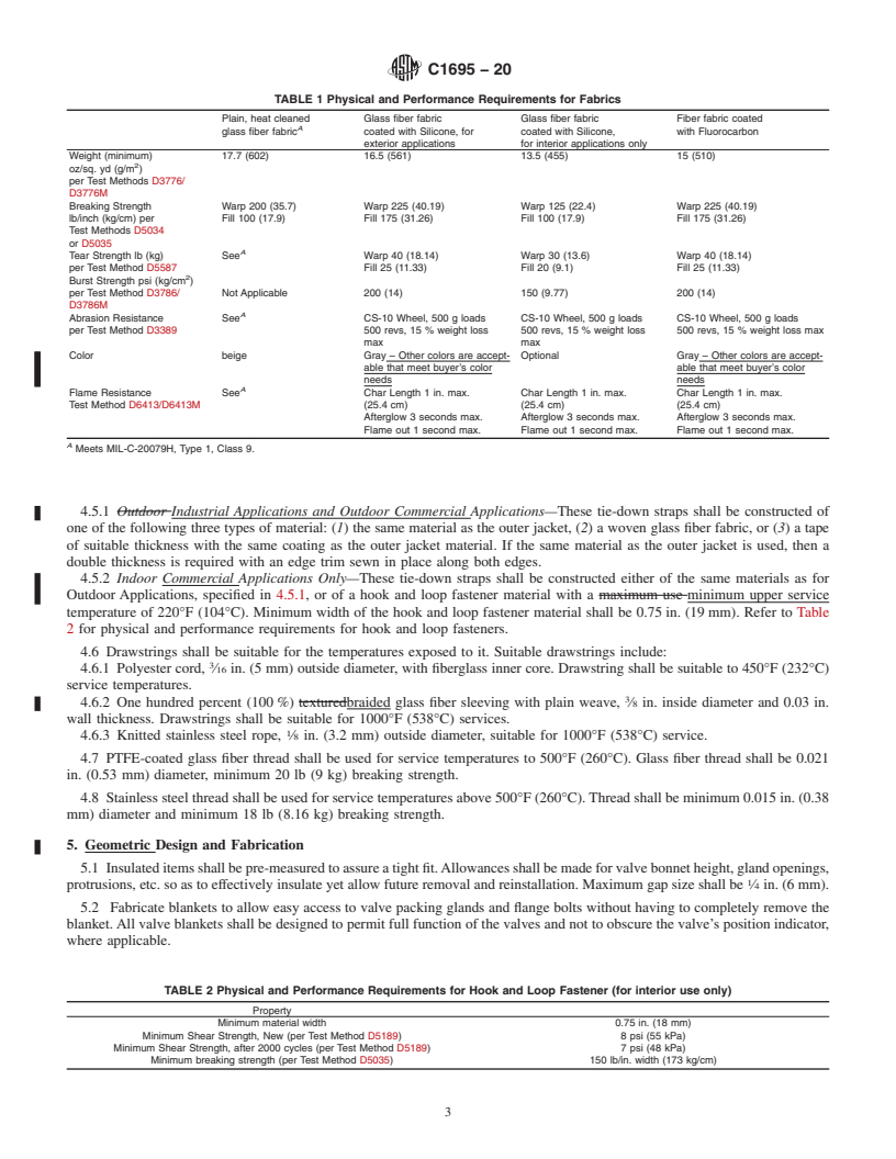 REDLINE ASTM C1695-20 - Standard Specification for Fabrication of Flexible Removable and Reusable Blanket Insulation  for Hot Service