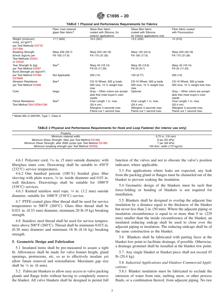 ASTM C1695-20 - Standard Specification for Fabrication of Flexible Removable and Reusable Blanket Insulation  for Hot Service