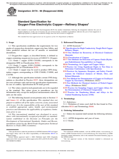 ASTM B170-99(2020) ASTM B170-99(2020) - Standard Specification for Oxygen-Free Electrolytic Copper—Refinery Shapes - Page 1 preview