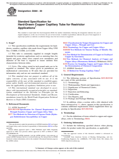ASTM B360-20 ASTM B360-20 - Standard Specification for Hard-Drawn Copper Capillary Tube for Restrictor Applications - Page 1 preview