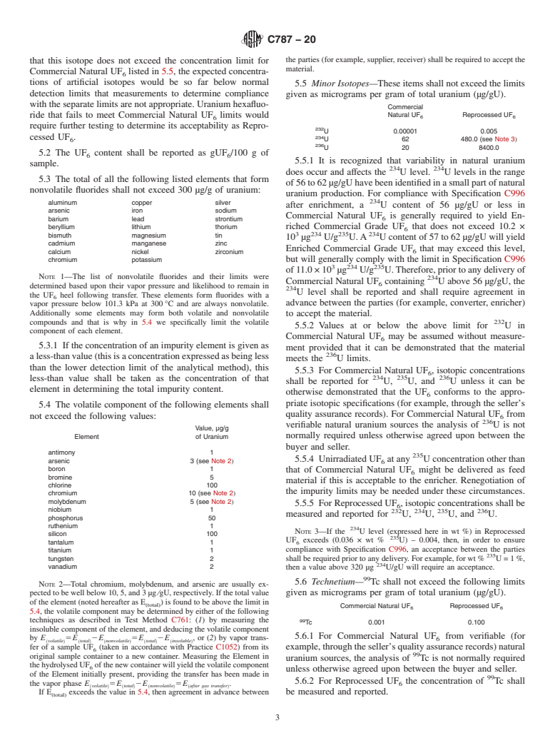 ASTM C787-20 - Standard Specification for  Uranium Hexafluoride for Enrichment