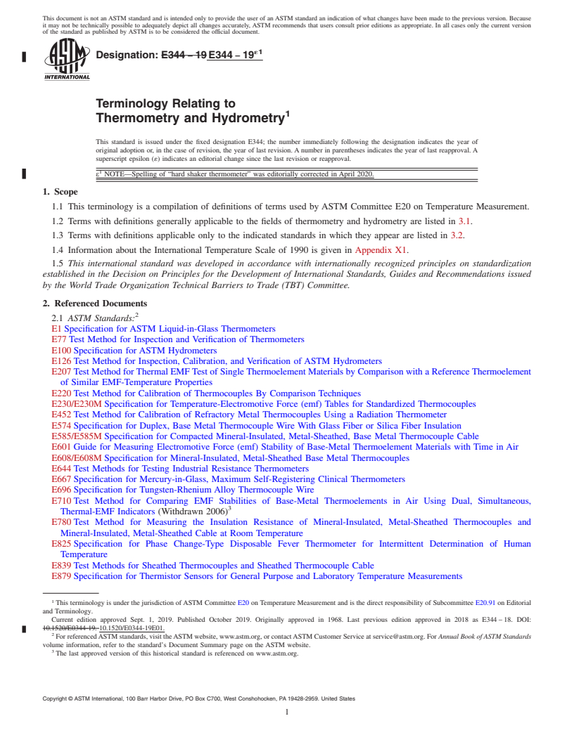 REDLINE ASTM E344-19e1 - Terminology Relating to  Thermometry and Hydrometry