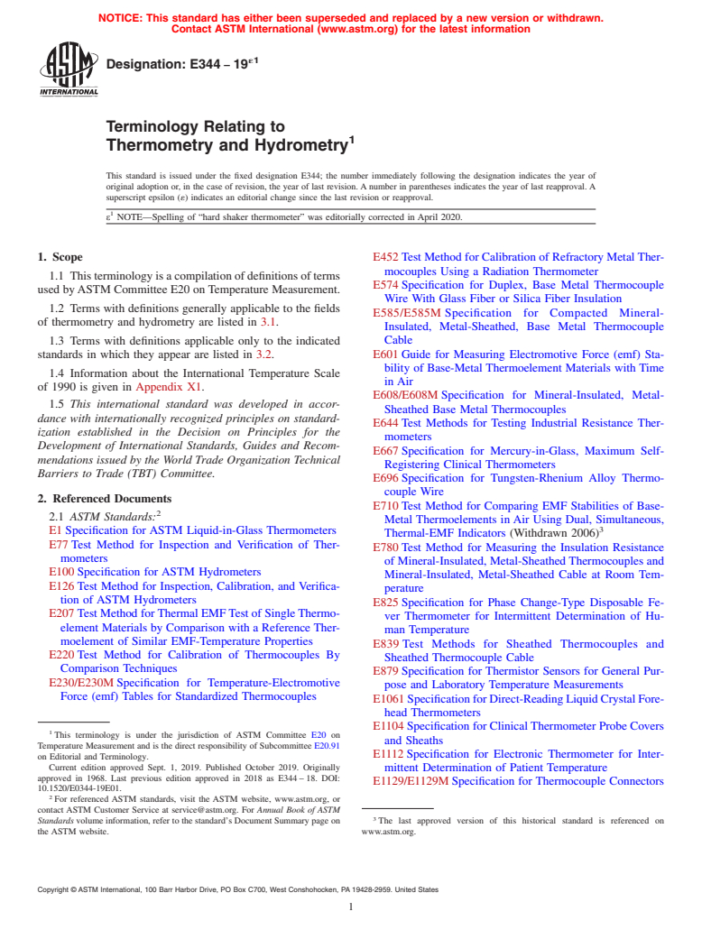 ASTM E344-19e1 - Terminology Relating to  Thermometry and Hydrometry