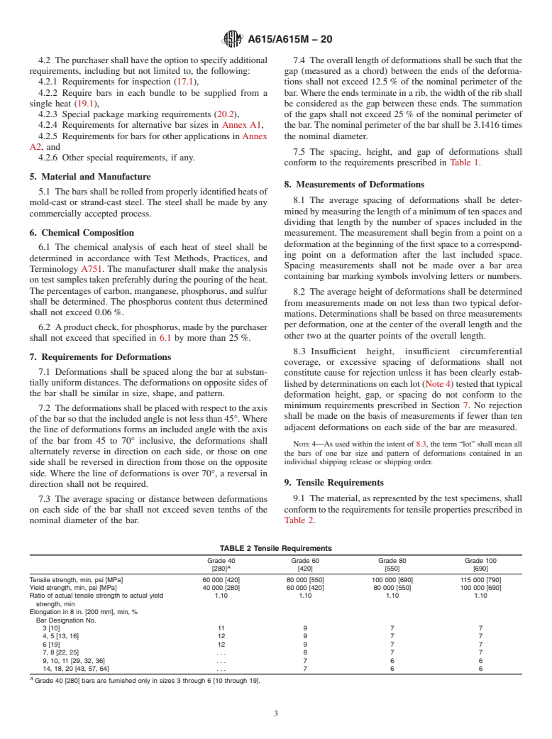 ASTM A615/A615M-20 - Standard Specification for  Deformed and Plain Carbon-Steel Bars for Concrete Reinforcement