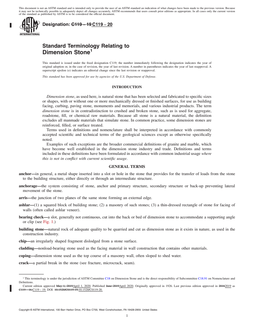 REDLINE ASTM C119-20 - Standard Terminology Relating to  Dimension Stone