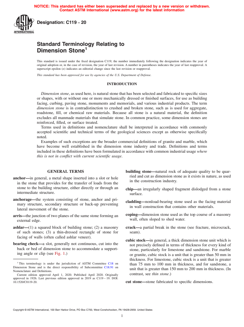 ASTM C119-20 - Standard Terminology Relating to  Dimension Stone