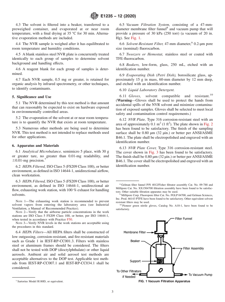 ASTM E1235-12(2020) - Standard Test Method for Gravimetric Determination of Nonvolatile Residue (NVR) in Environmentally  Controlled Areas for Spacecraft