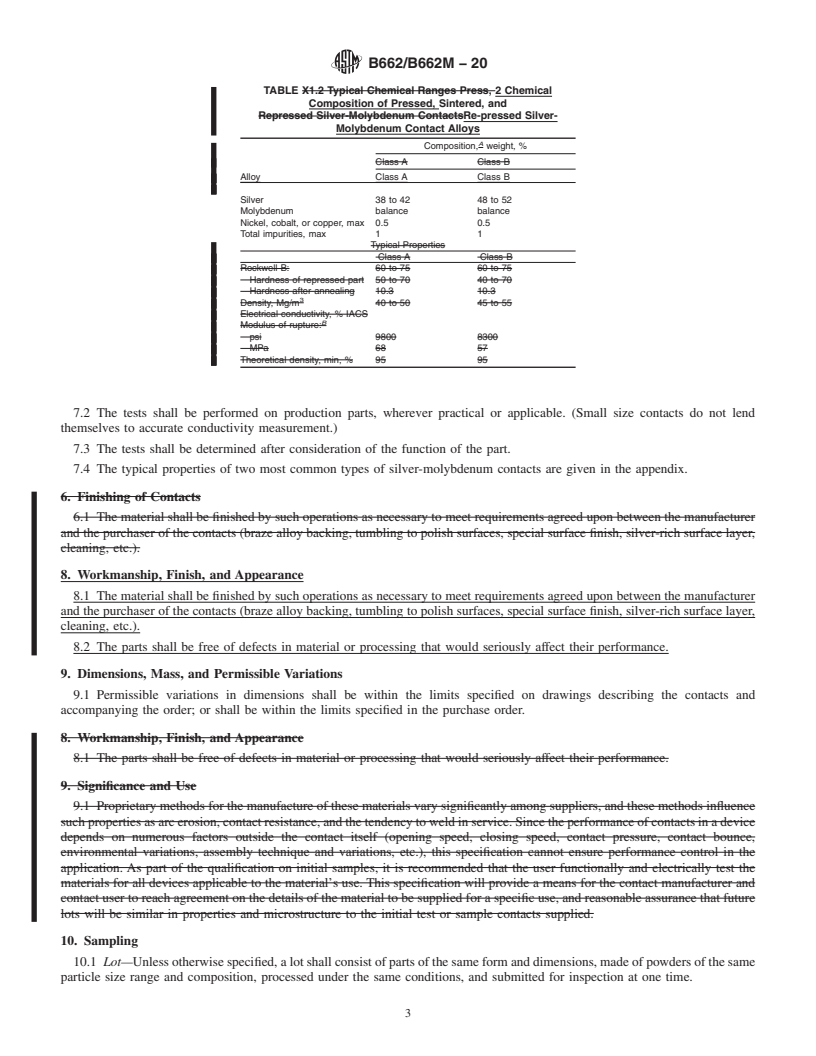 REDLINE ASTM B662/B662M-20 - Standard Specification for  Silver-Molybdenum Electrical Contact Material