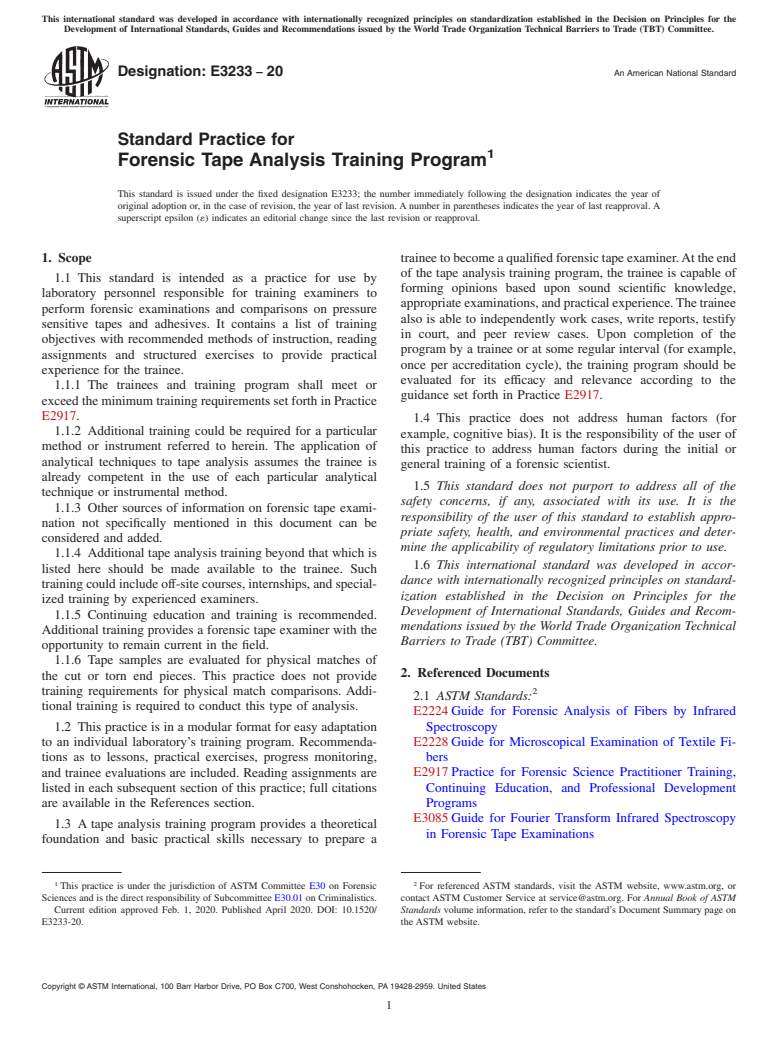 ASTM E3233-20 - Standard Practice for Forensic Tape Analysis Training Program