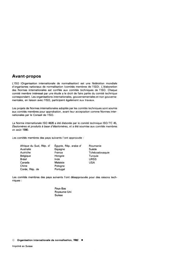 ISO 4635:1982 ISO 4635:1982 - Caoutchouc vulcanisé -- Joints de compression préformés utilisés entre les dalles d'autoroute en béton -- Spécifications pour le matériau - Page 2 preview