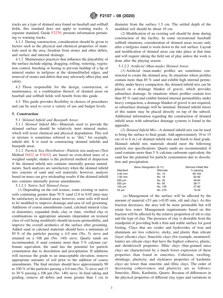 ASTM F2107-08(2020) - Standard Guide for Construction and Maintenance of Skinned Areas on Baseball and  Softball Fields