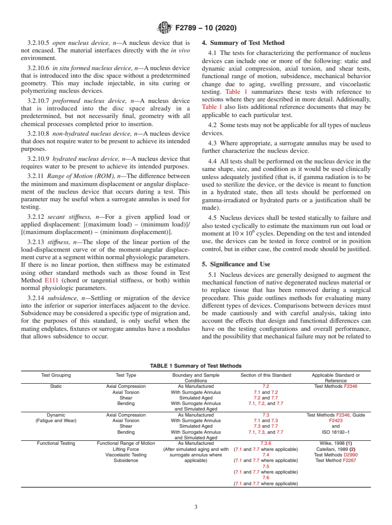 ASTM F2789-10(2020) - Standard Guide for  Mechanical and Functional Characterization of Nucleus Devices