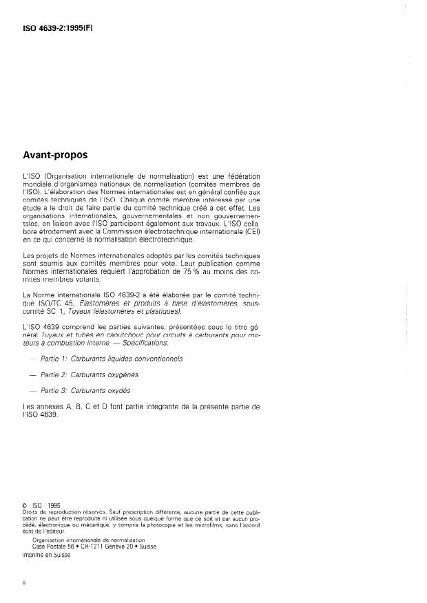 ISO 4639-2:1995 ISO 4639-2:1995 - Tuyaux et tubes en caoutchouc pour circuits a carburants pour moteurs a combustion interne -- Spécifications - Page 2 preview