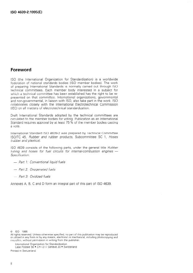 ISO 4639-2:1995 ISO 4639-2:1995 - Rubber tubing and hoses for fuel circuits for internal-combustion engines -- Specification - Page 2 preview