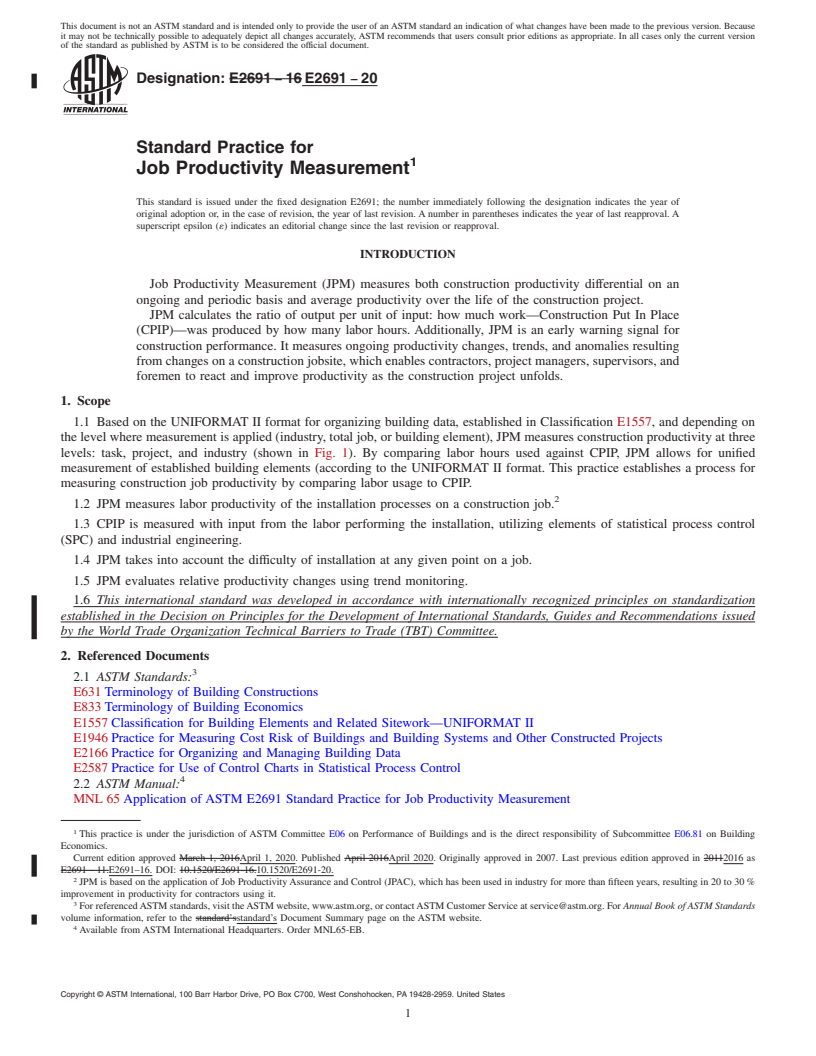 REDLINE ASTM E2691-20 - Standard Practice for Job Productivity Measurement