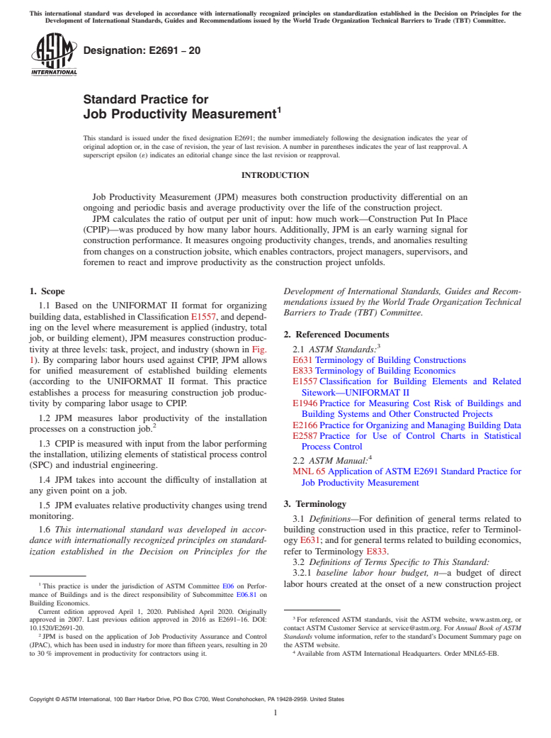 ASTM E2691-20 - Standard Practice for Job Productivity Measurement