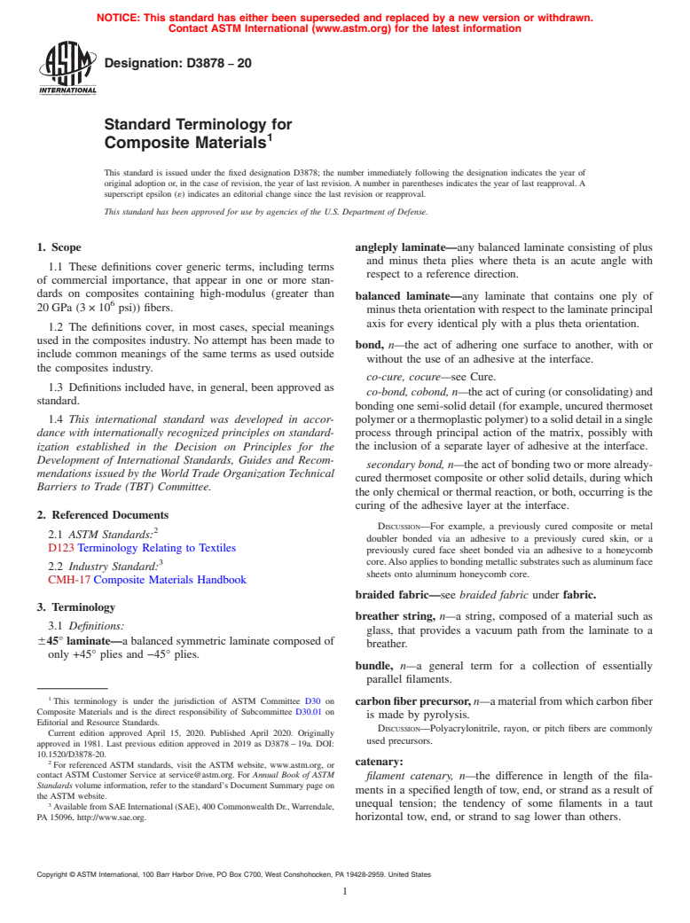 ASTM D3878-20 - Standard Terminology for  Composite Materials