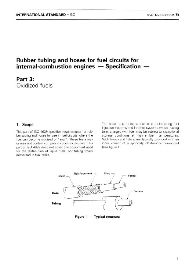 ISO 4639-3:1995 - Rubber tubing and hoses for fuel circuits for internal-combustion engines -- Specification