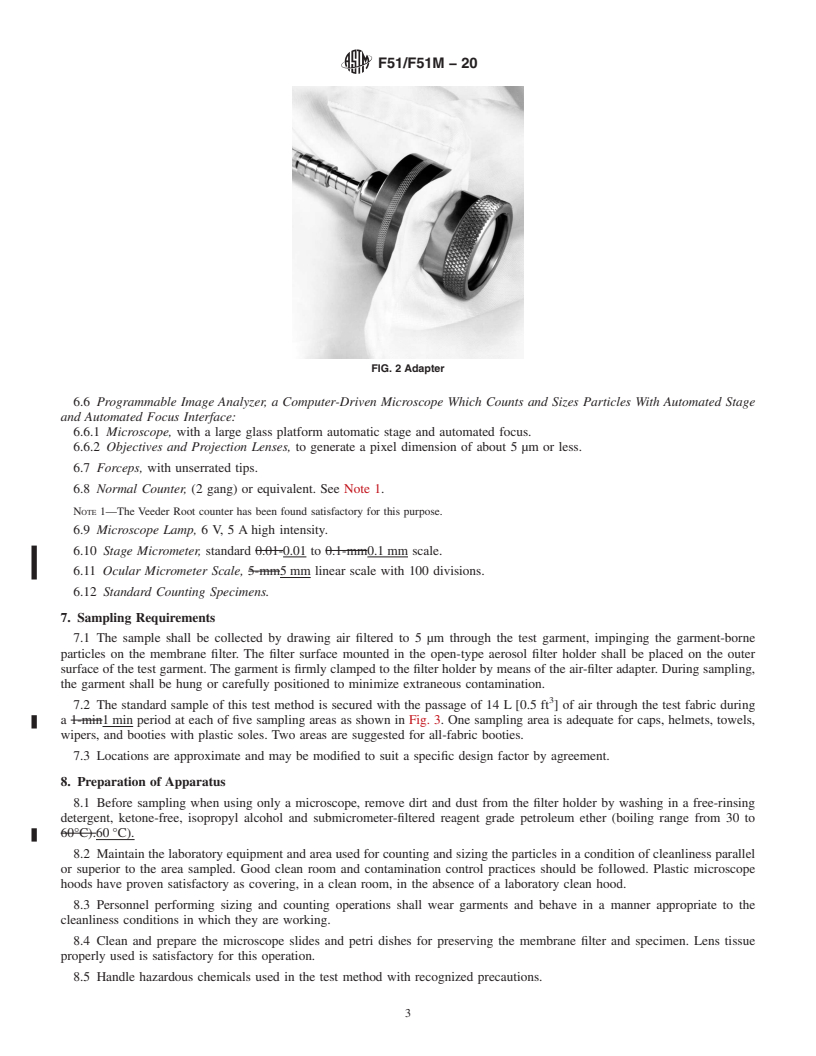 REDLINE ASTM F51/F51M-20 - Standard Test Method for  Sizing and Counting Particulate Contaminant In and On Clean  Room Garments